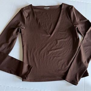 Old Navy Long Sleeve Modern V-neck tee- luxe fabric- Chocolate Brown Tee